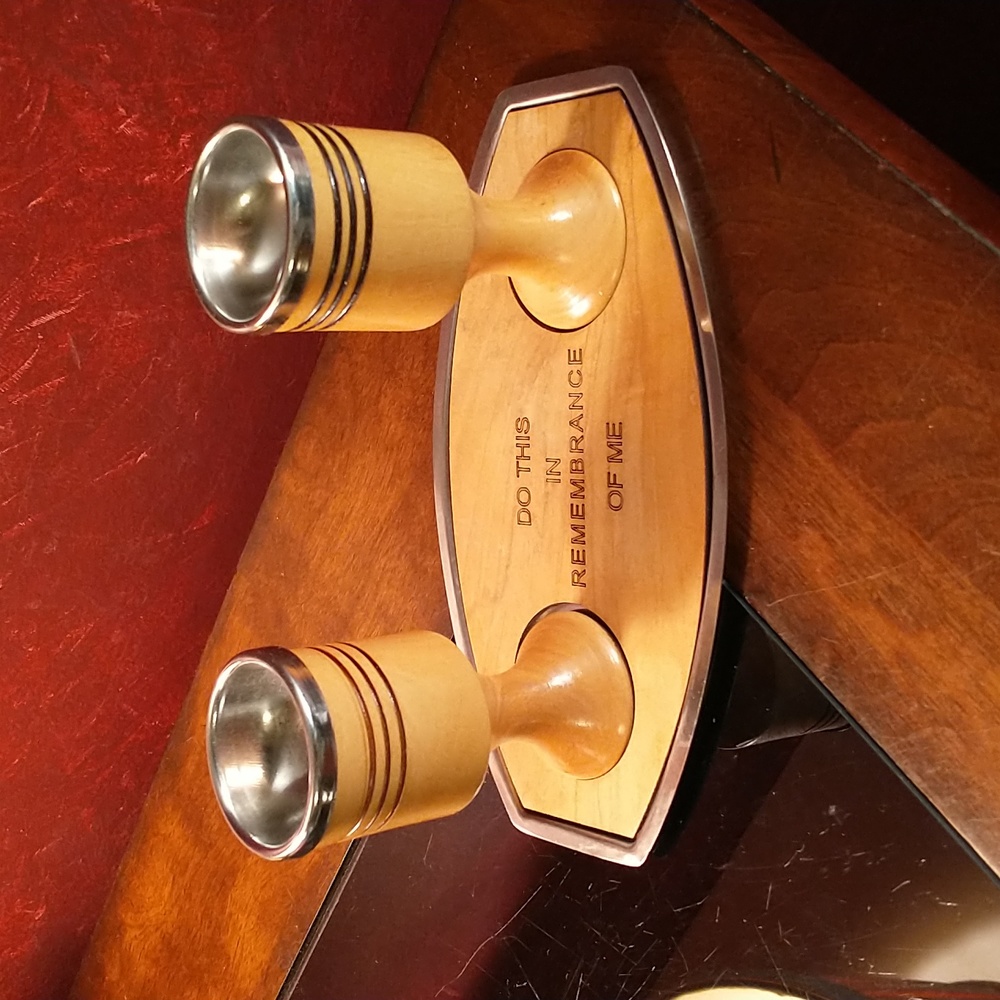 Vintage - Made in Bethlehem Olive Wood Communion Cups & Tray Set